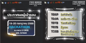 ทีม SoftShells และทีม Lazy To Patch นักศึกษาสาขาวิชาวิศวกรรมคอมพิวเตอร์ ได้ผ่านการคัดเลือกให้เข้าร่วมการแข่งขันรอบรองชนะเลิศการแข่งขัน Cyber Warrior Hackathon 2025