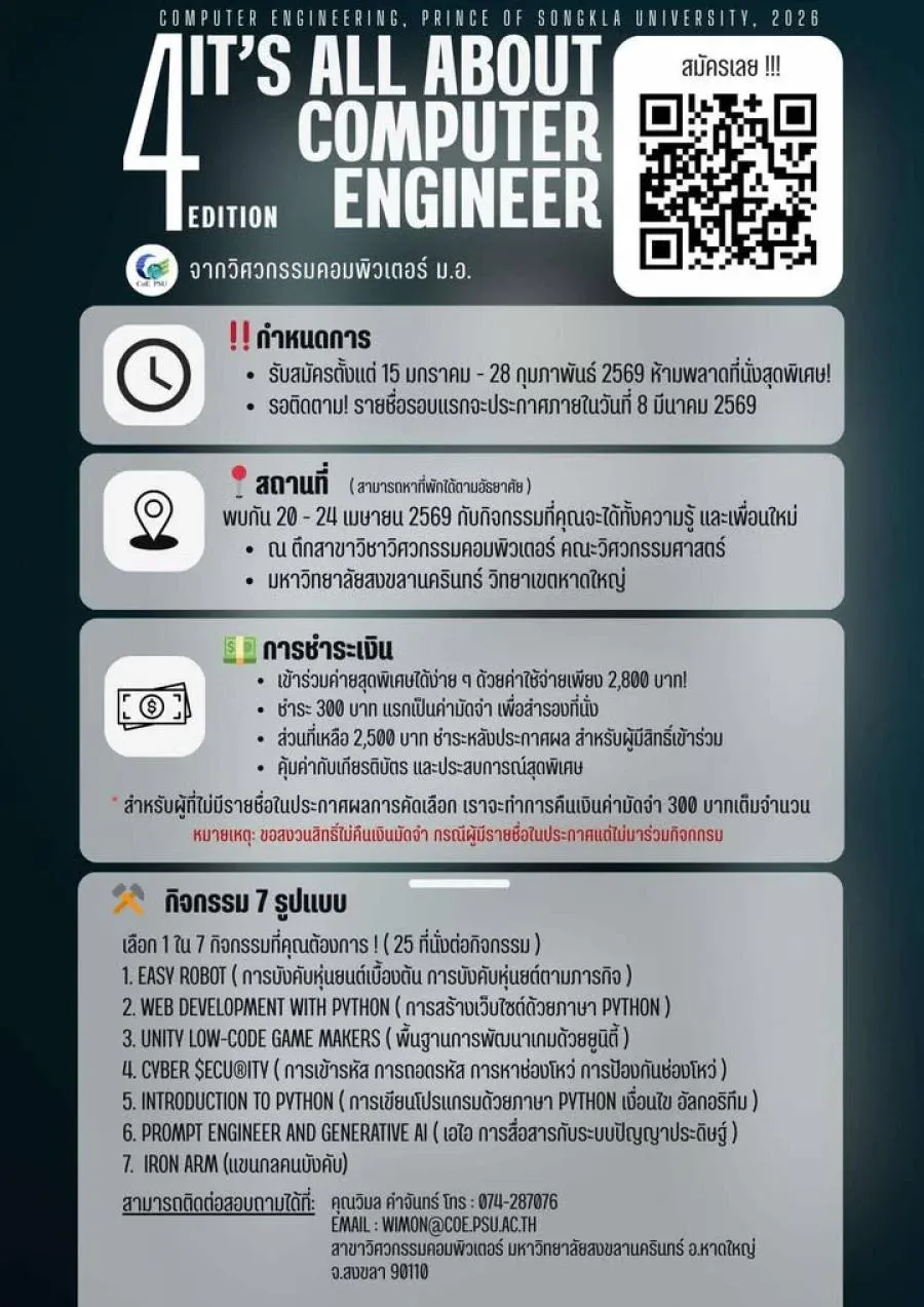 ภาพปกของ: โครงการอบรมเชิงปฏิบัติ “It's All About the Computer Engineer” สำหรับนักเรียนมัธยมศึกษาตอนปลาย ครั้งที่ 4